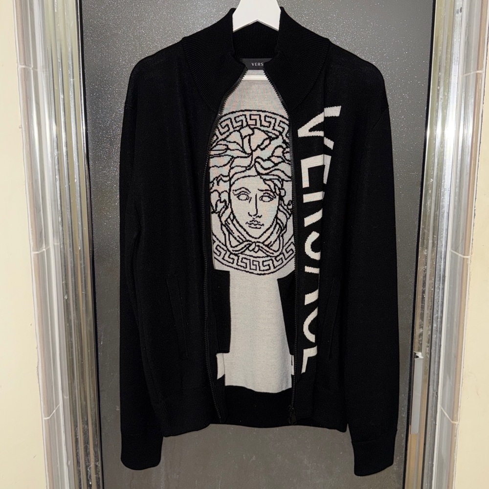Authentic versace knit sweater institutional logo jacquard wool